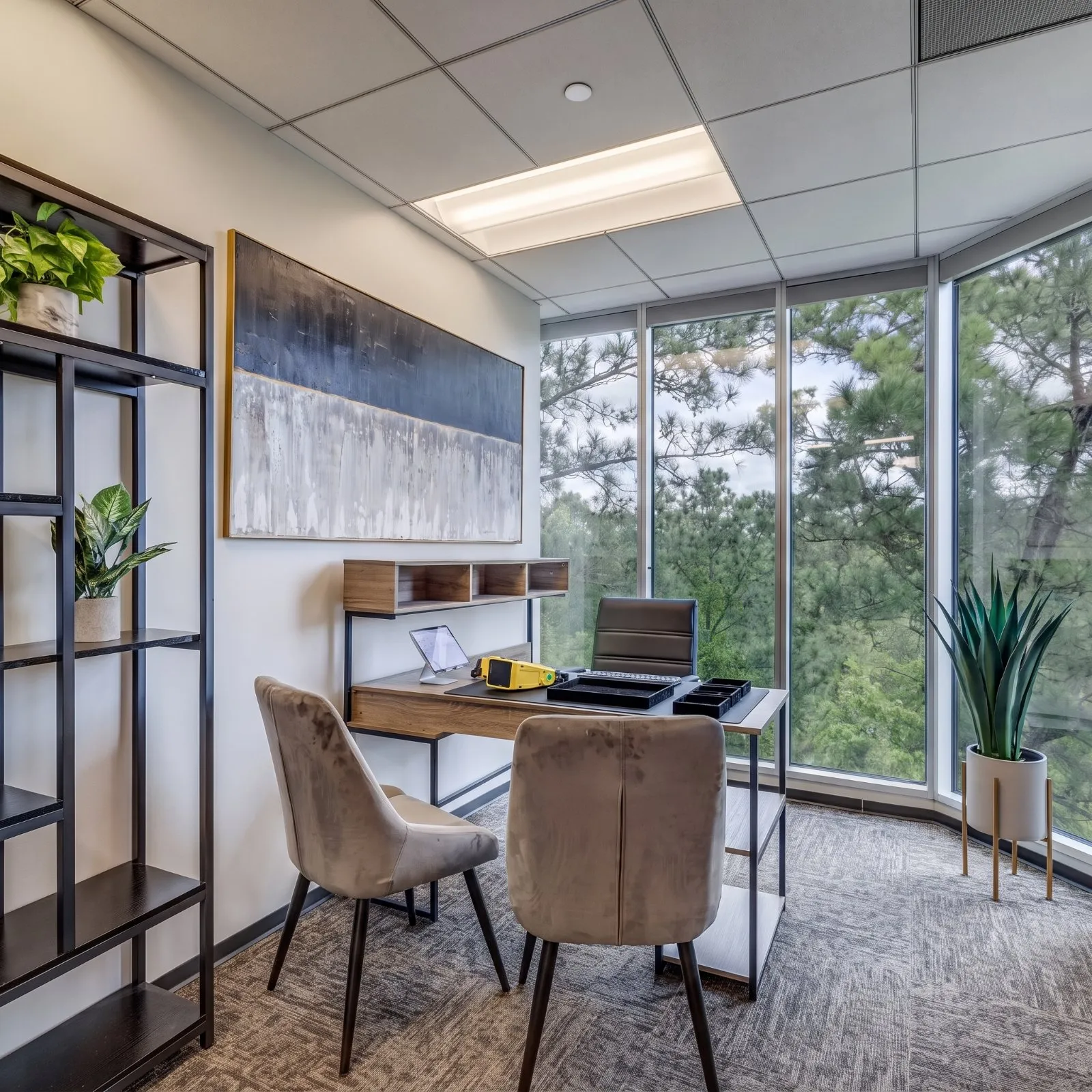 Private evaluation office at The Woodlands location with treetop views