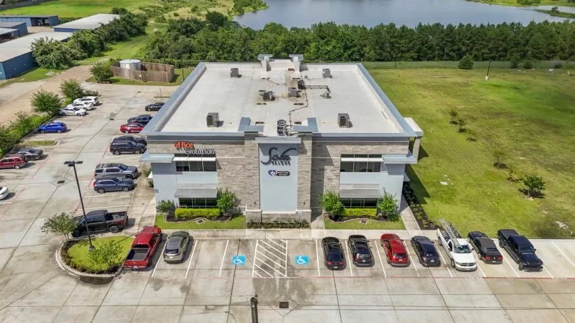 The Office Evolution building at 14150 Huffmeister Rd Cypress