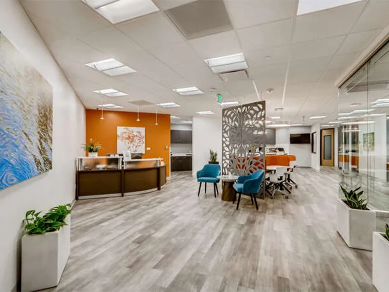 Office Evolution reception lobby inside the Westech 360 building, Northwest Austin